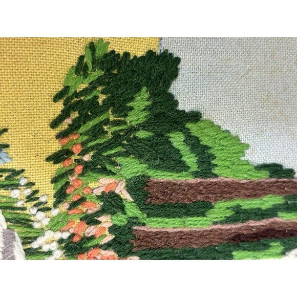 1950s Vintage Framed Garden Gazebo Picture Yarn Art Needle Point 19x15" - Picture 14 of 16